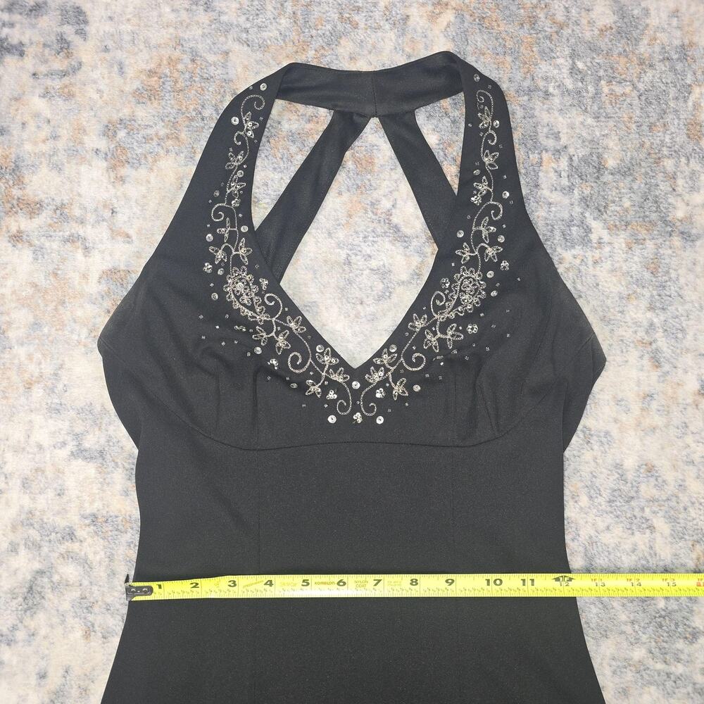 VTG y2k Jane & Johnny Slip Dress 4 Black Halter Beaded Maxi Formal Prom Party - Picture 4 of 12